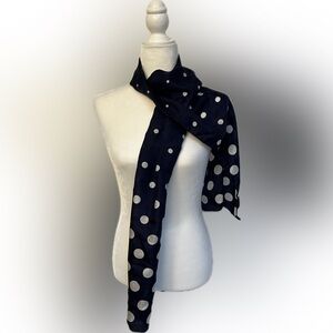 Passigatti Polka Dot Silk Rectangle Scarf White Navy Blue